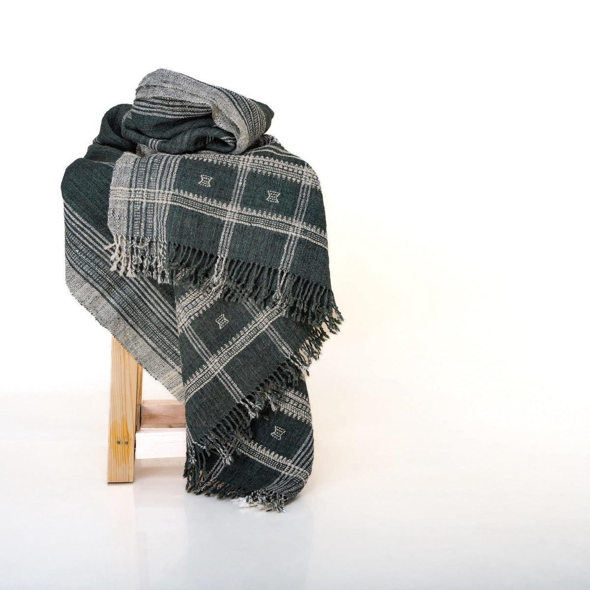 Charcoal Black Indian Wool Throw Blanket, Handwoven Sofa Coverlet with Dramatic Bed Layer - ONYX