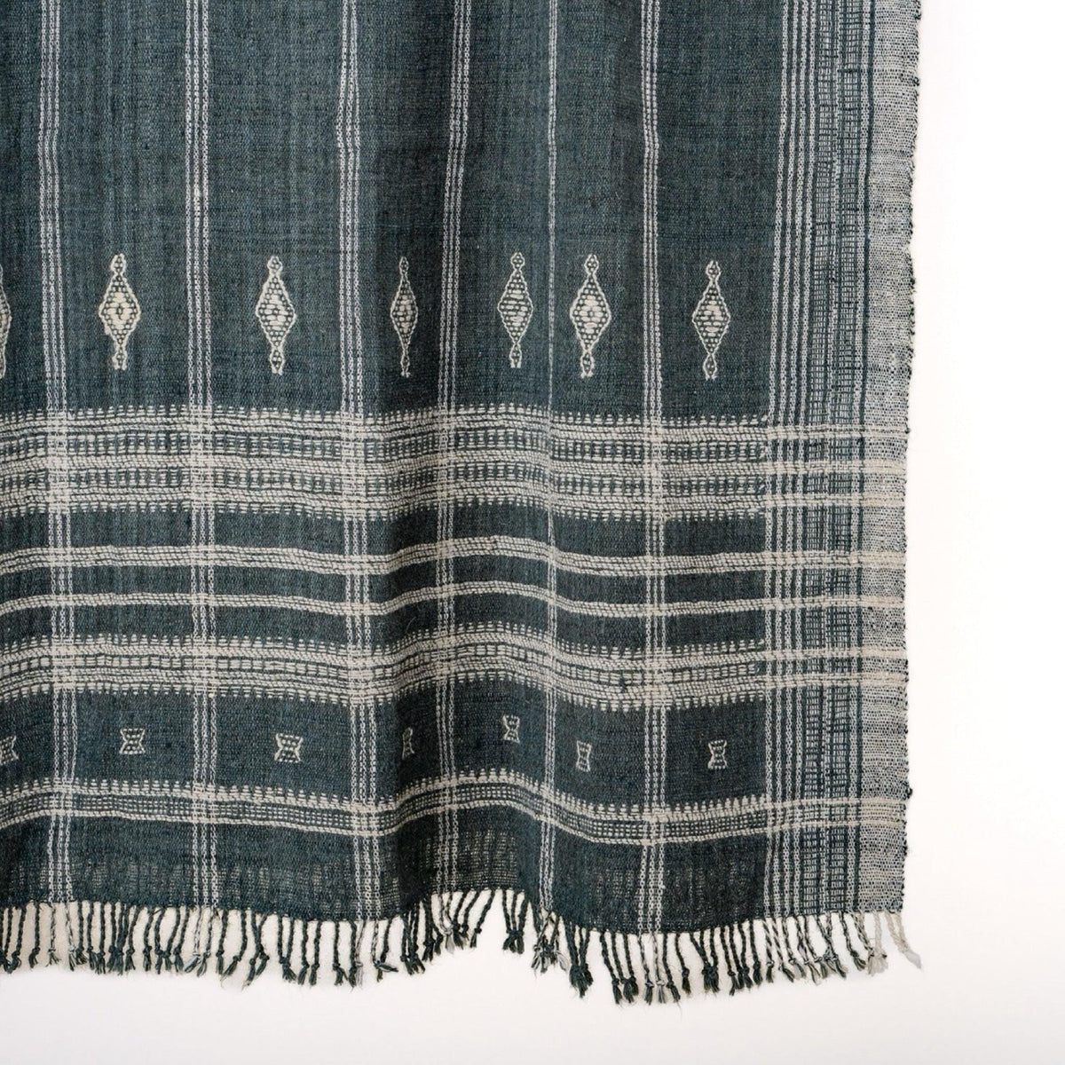 Charcoal Black Indian Wool Throw Blanket, Handwoven Sofa Coverlet with Dramatic Bed Layer - ONYX