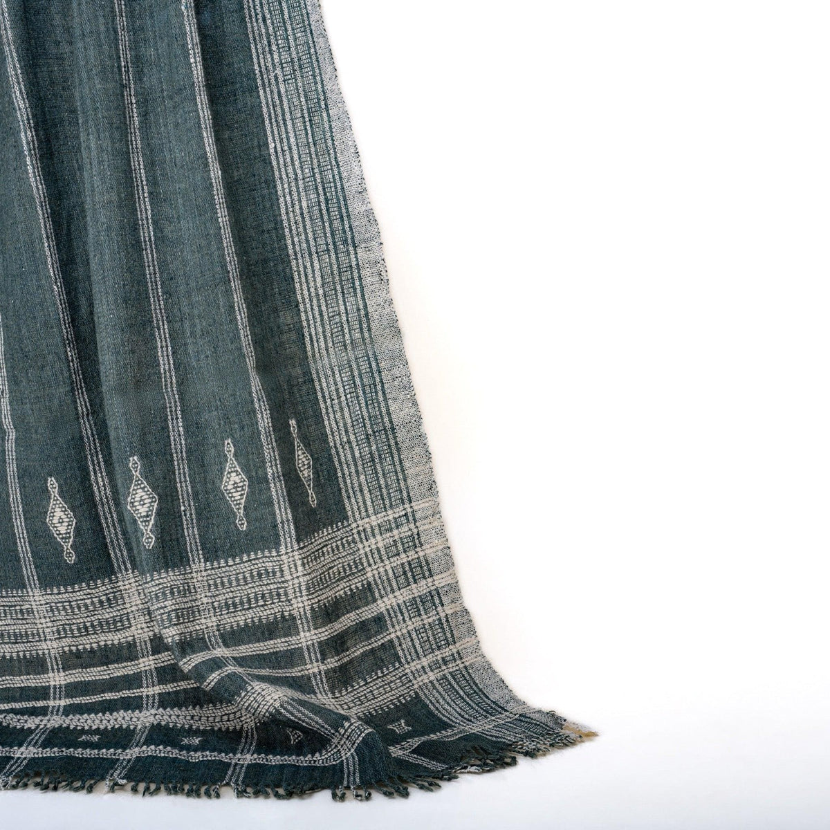 Charcoal Black Indian Wool Throw Blanket, Handwoven Sofa Coverlet with Dramatic Bed Layer - ONYX