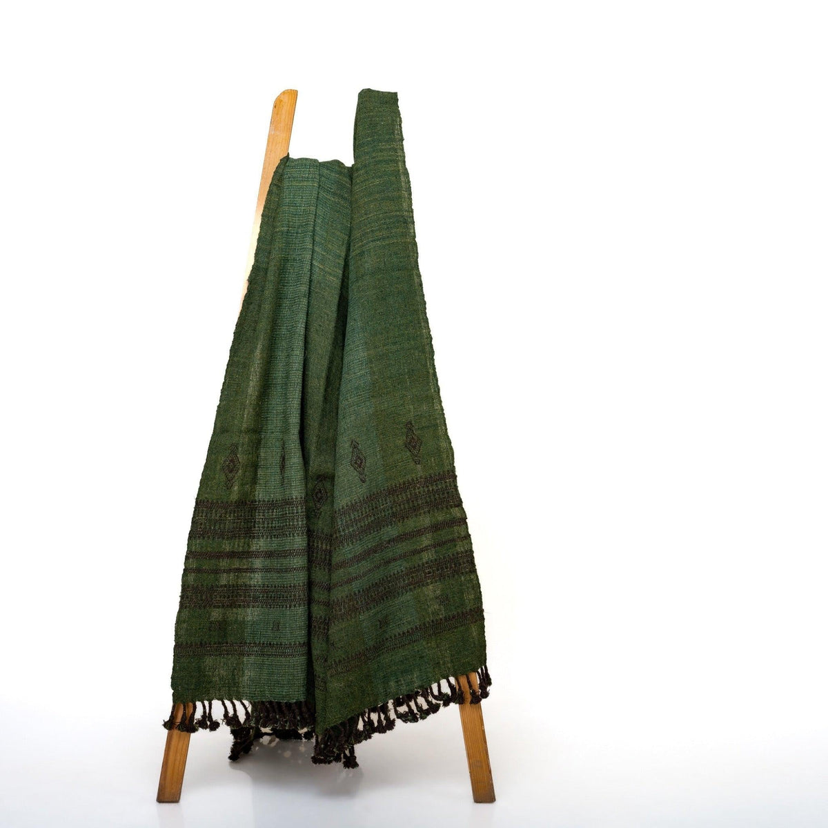 Deep Green Indian Wool Throw Blanket, Handwoven Sofa Coverlet with Cozy Reading Nook Accent - BASIL