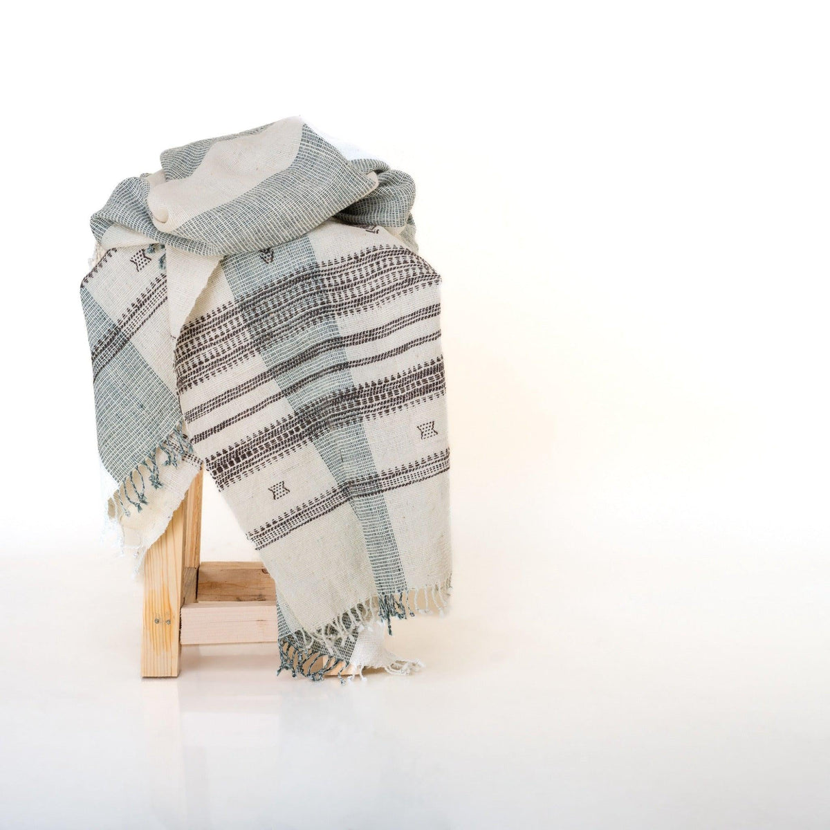 White Striped Indian Wool Throw Blanket, Handwoven Sofa Coverlet with Airy Bedroom Layer - MAGNOLIA