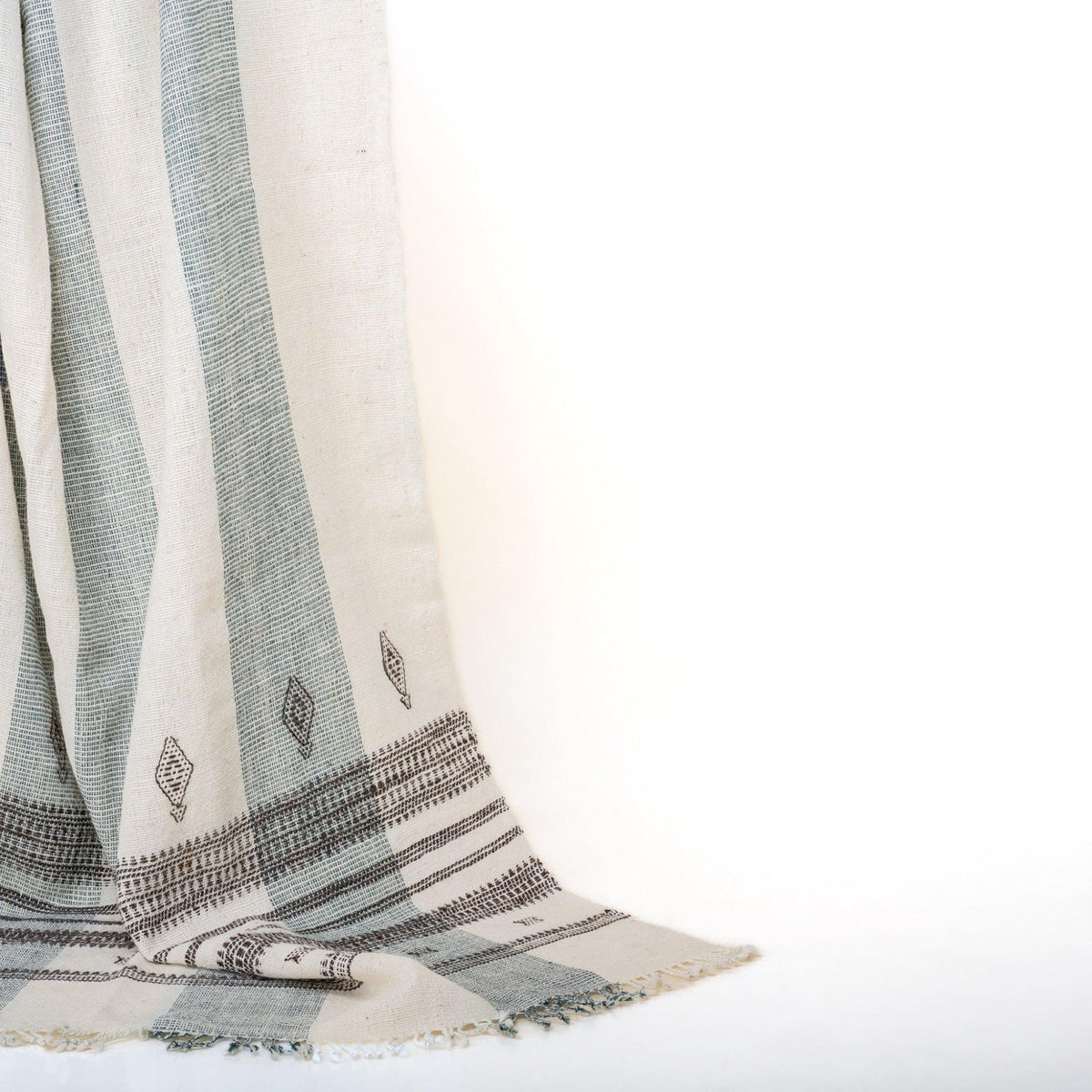 White Striped Indian Wool Throw Blanket, Handwoven Sofa Coverlet with Airy Bedroom Layer - MAGNOLIA