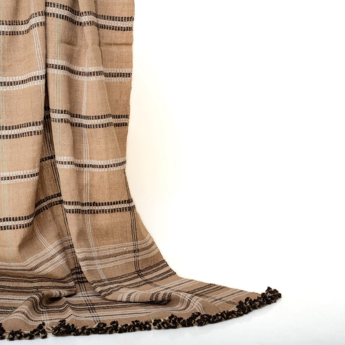 Rust Striped Indian Wool Throw Blanket, Handwoven Couch Coverlet with Warm Bedroom Accent - ARUNI