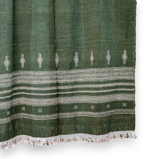 Plaid en laine indien vert forêt, couverture de canapé tissée à la main avec accent décoratif terreux pour chambre à coucher - ERICA