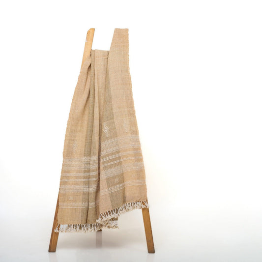 Plaid en laine beige indien, dessus-de-canapé tissé à la main avec accent pour fauteuil de lecture style désert - CASSIA