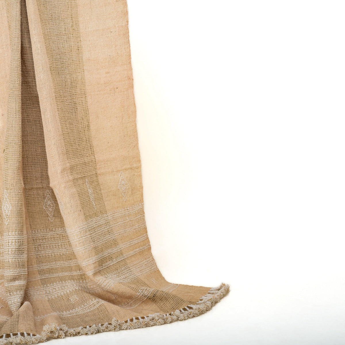 Tan Indian Wool Throw Blanket, Handwoven Couch Coverlet with Desert Reading Chair Accent - CASSIA