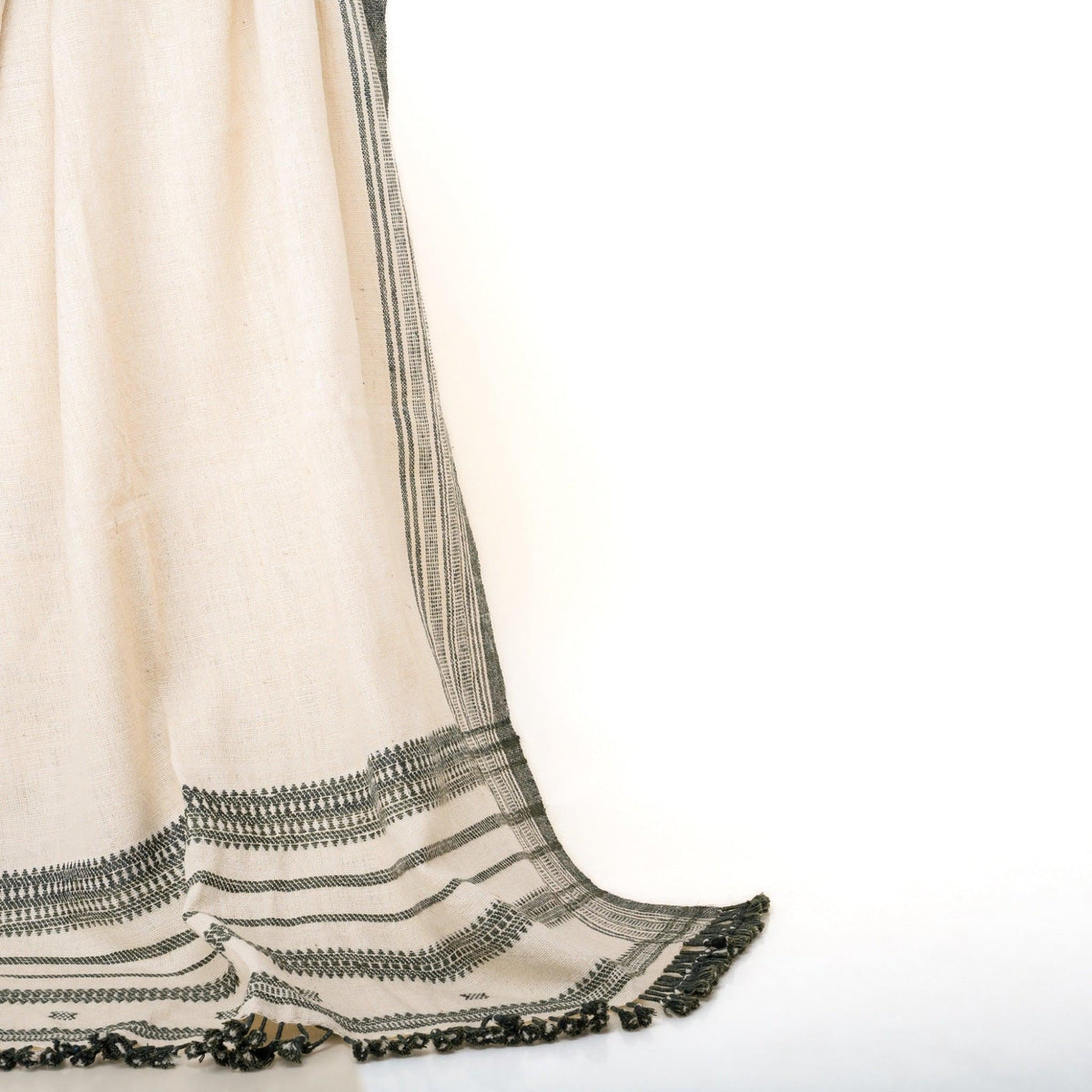 White Indian Wool Throw Blanket, Handwoven Couch Coverlet with Minimalist Bed Accent - SOLITAIRE