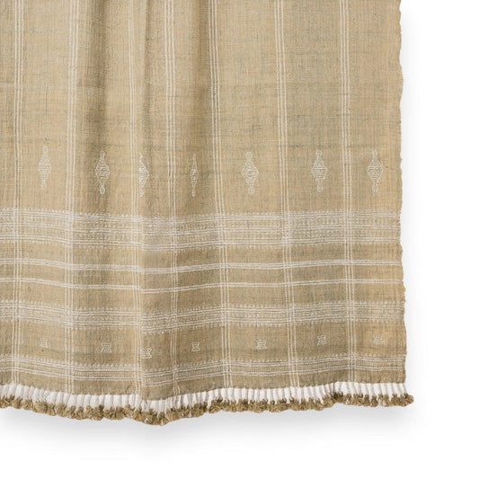 Couverture jeté en laine indienne beige clair, couvre-lit tissé à la main pour chambre au style rustique - JASPER