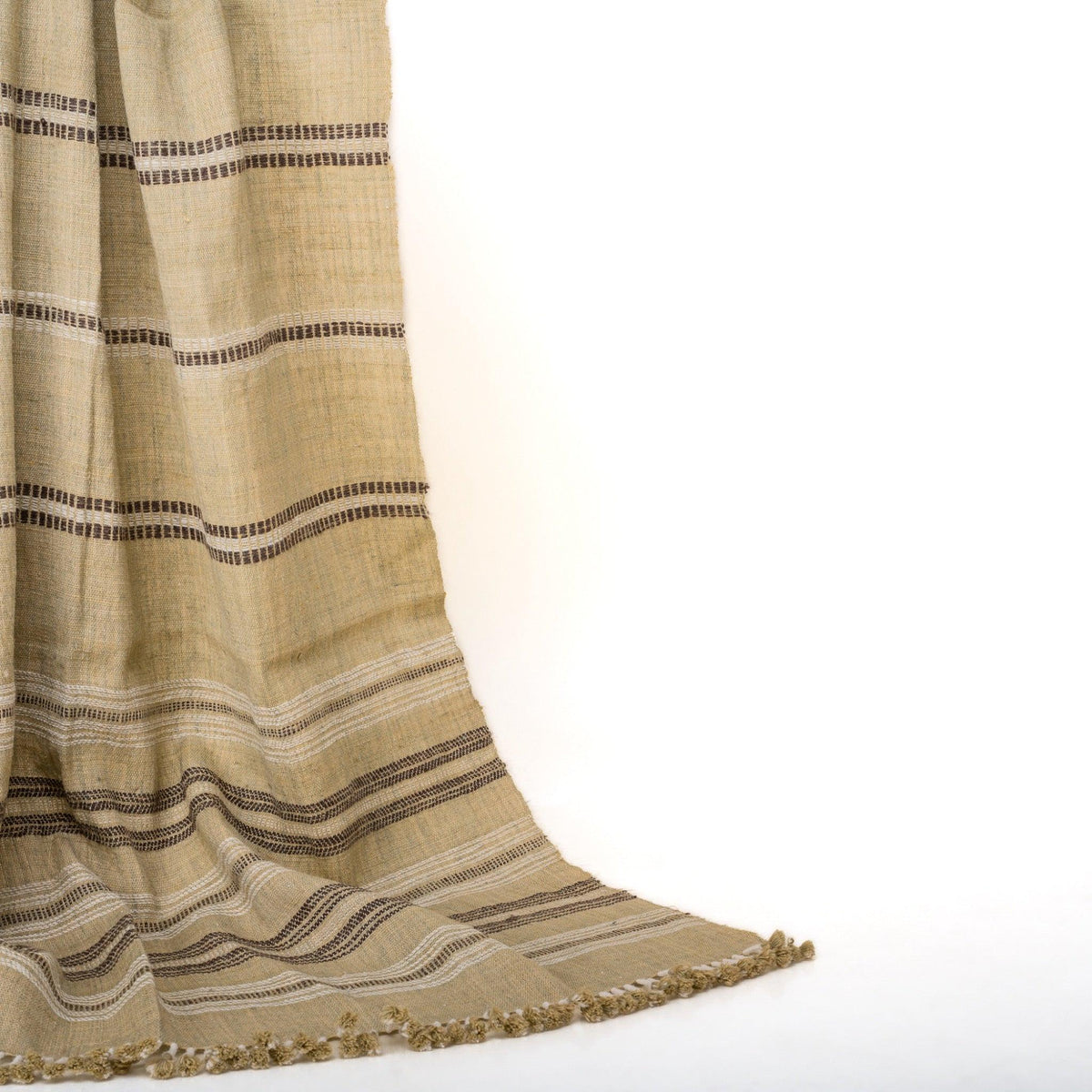 Beige Tan Indian Wool Throw Blanket, Handwoven Sofa Coverlet with Calm Neutral Bed Layer - OPAL
