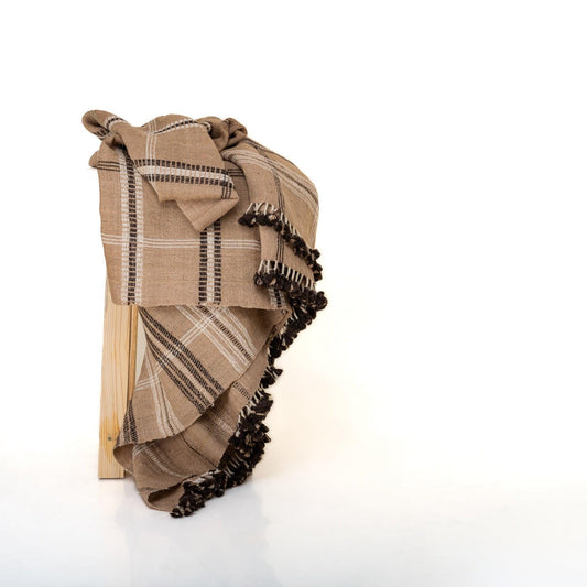 Plaid en laine indienne rayé rouille, jeté de canapé tissé à la main avec accent chaleureux pour chambre à coucher - ARUNI