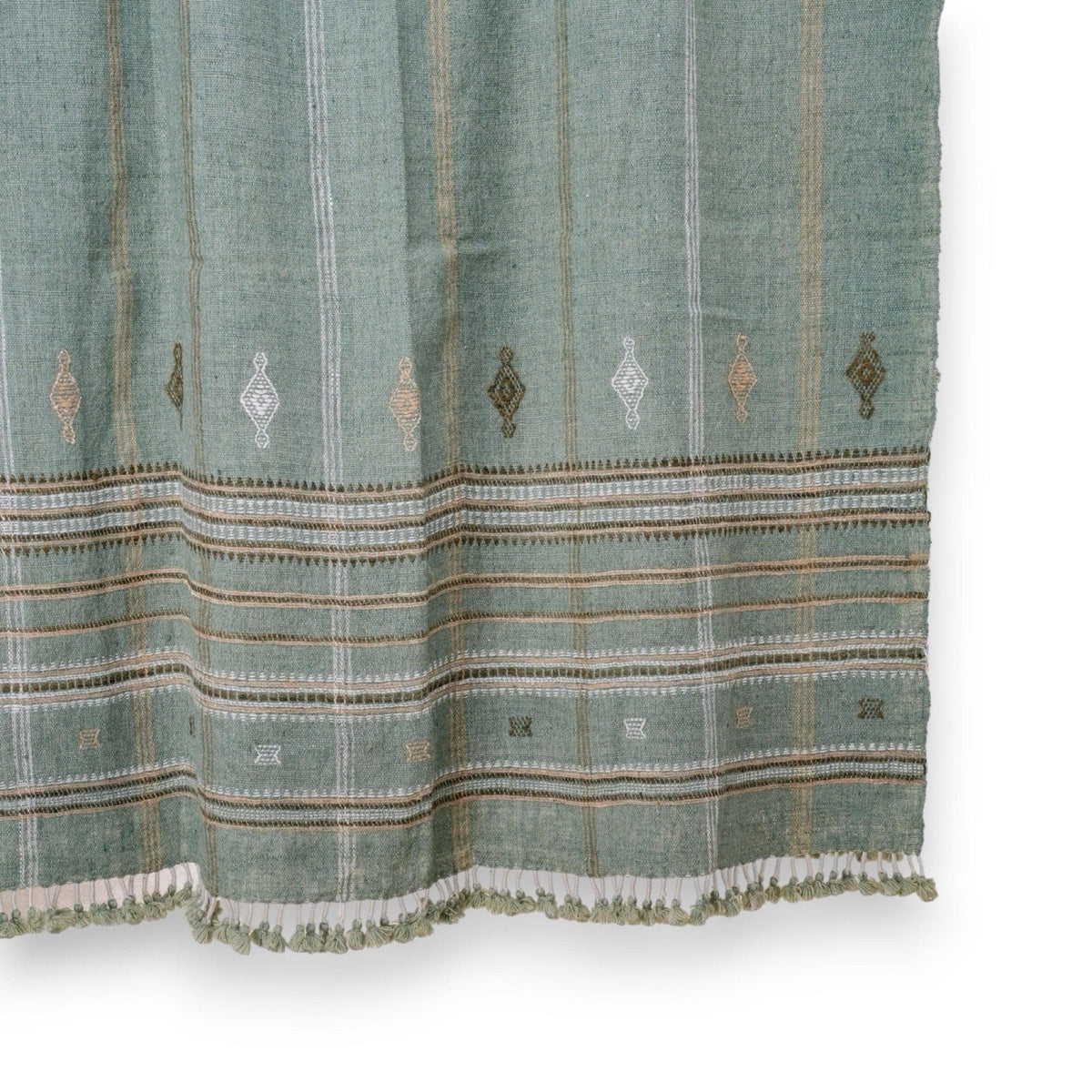 Sage Green Indian Wool Throw Blanket, Handwoven Sofa Coverlet with Japandi Bedroom Accent - JADE