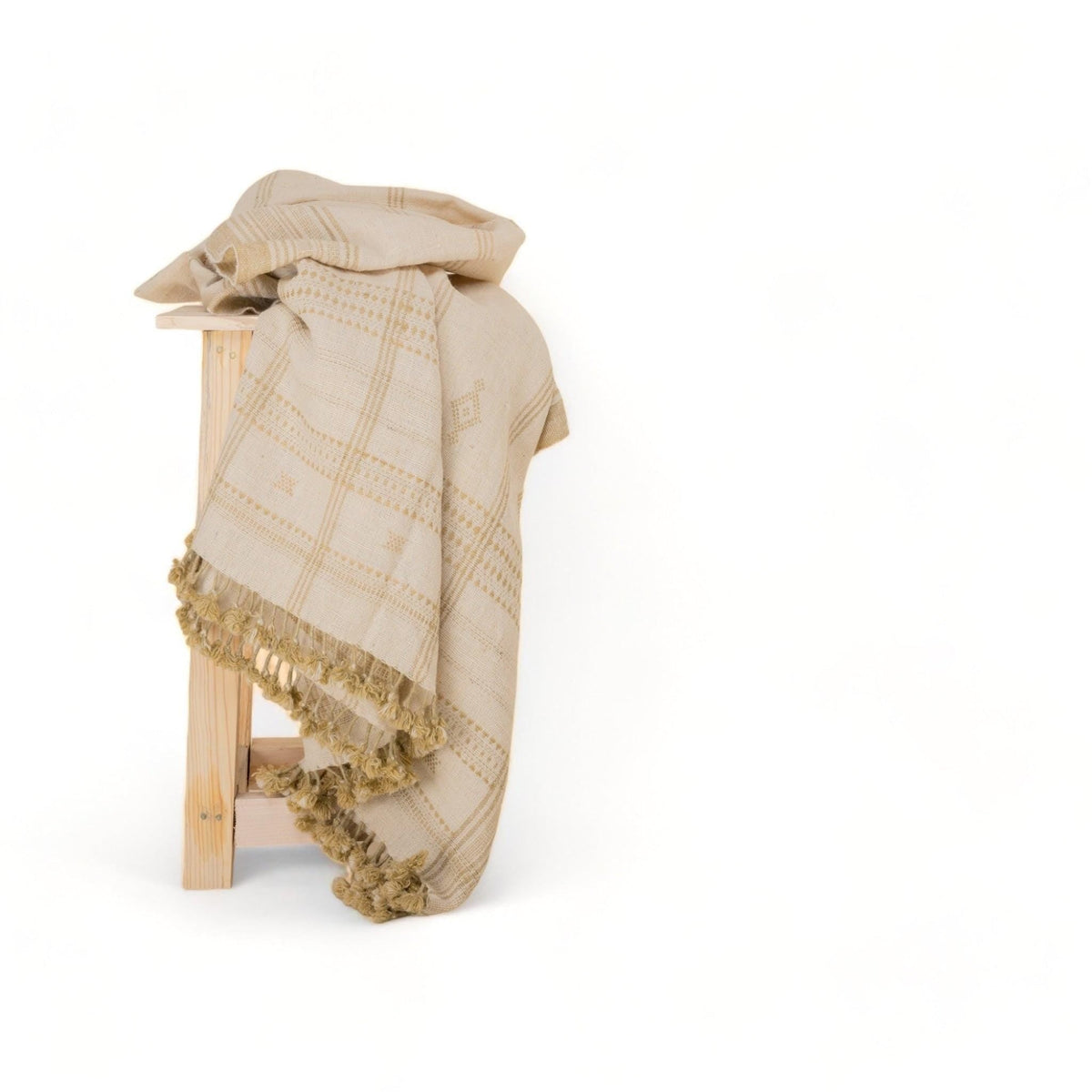 Off White Indian Wool Throw Blanket, Handwoven Couch Coverlet with Neutral Bedroom Layer - HEERA
