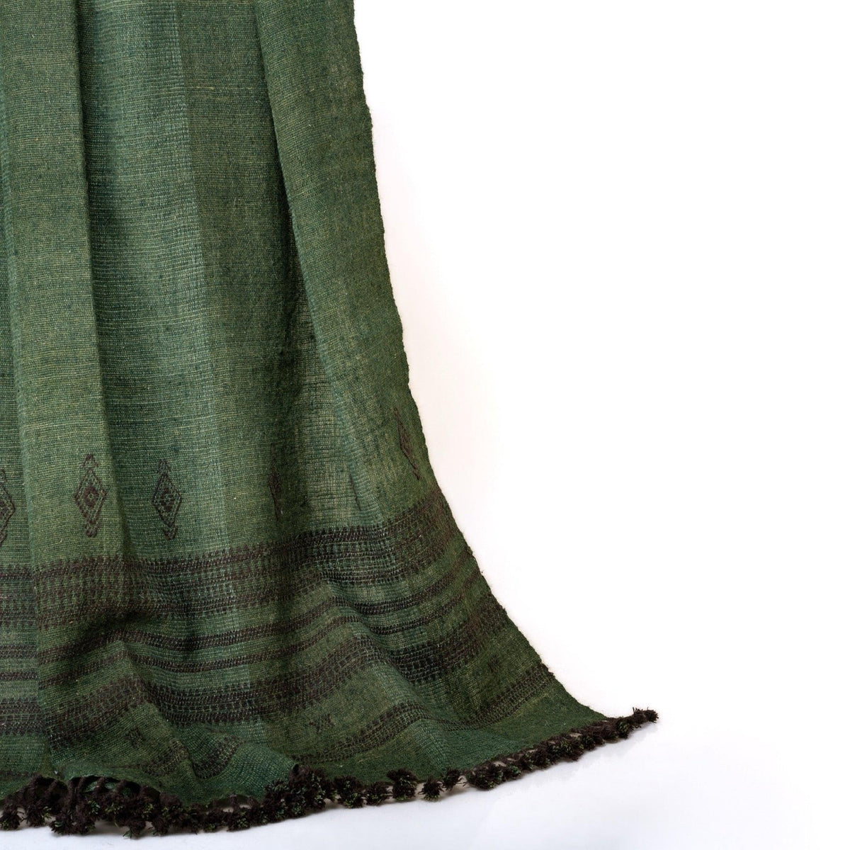 Deep Green Indian Wool Throw Blanket, Handwoven Sofa Coverlet with Cozy Reading Nook Accent - BASIL