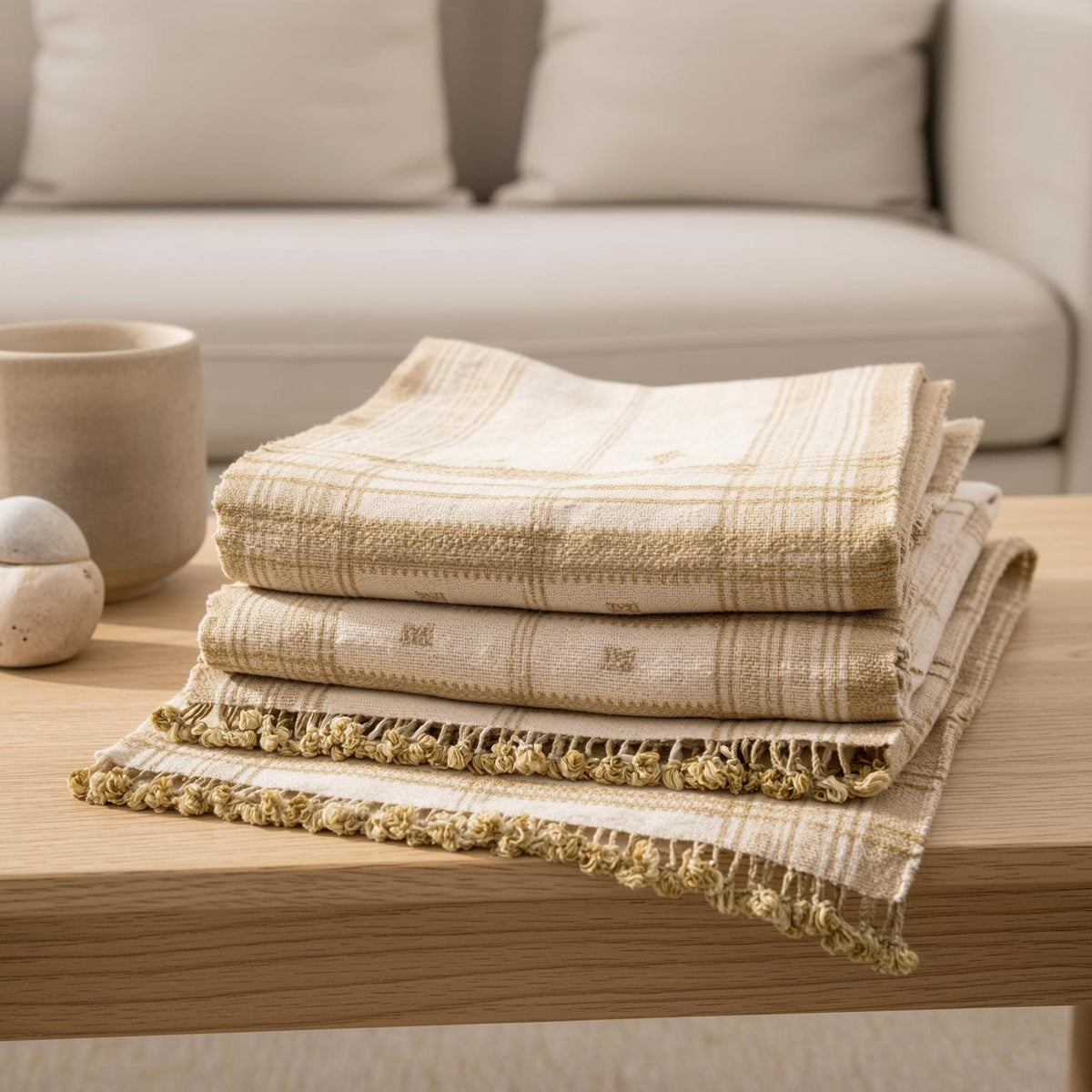 Off White Indian Wool Throw Blanket, Handwoven Couch Coverlet with Neutral Bedroom Layer - HEERA
