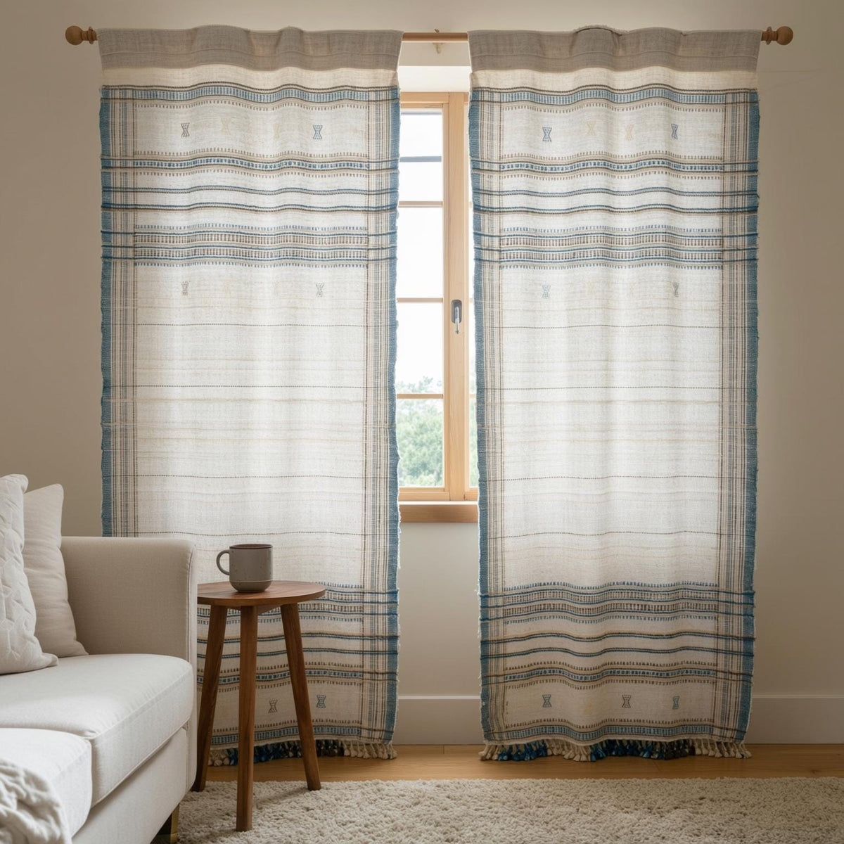 Ivory Indian Wool Throw Blanket, Handwoven Couch Coverlet with Cozy Minimalist Bedroom Layer - DAZY