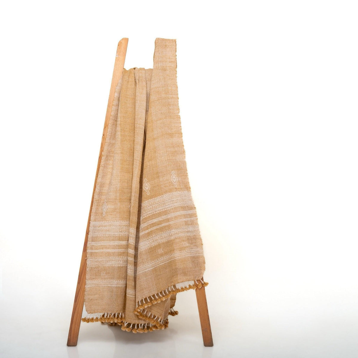 Orange Tan Indian Wool Throw Blanket, Handwoven Sofa Coverlet with Boho Bedroom Layer - MARIGOLD