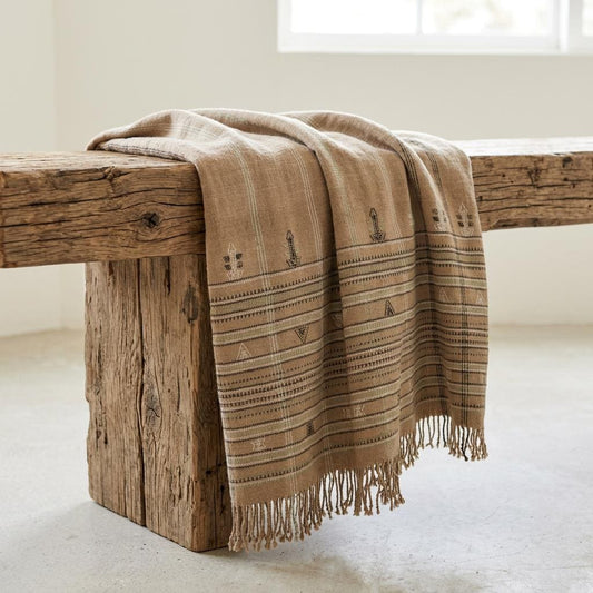 Plaid en laine indien orange rouille, jeté de canapé tissé à la main pour une chambre au style traditionnel - RUBY