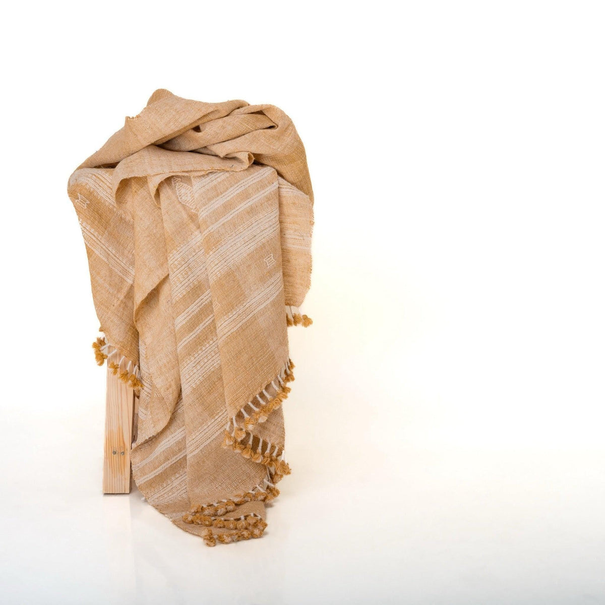 Orange Tan Indian Wool Throw Blanket, Handwoven Sofa Coverlet with Boho Bedroom Layer - MARIGOLD
