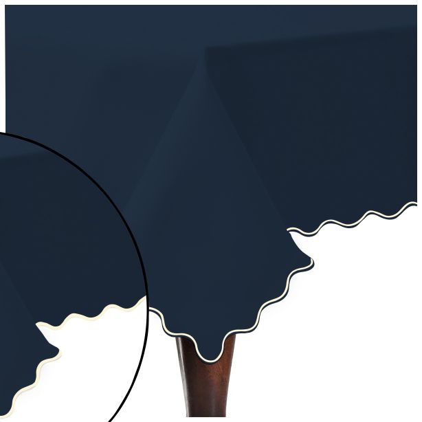 Scallop Embroidery Sateen Cotton Solid Table Cloth - Navy
