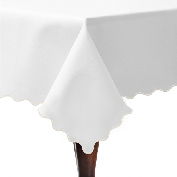 Scallop Embroidery Sateen Cotton Solid Table Cloth