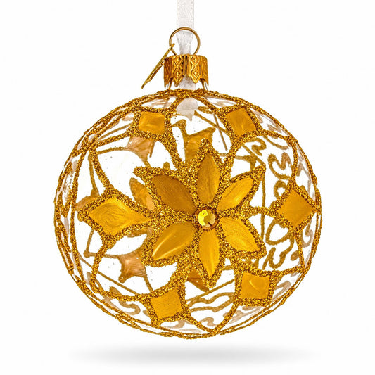 Boule de Noël en verre transparent avec fleur en filigrane blanc ornée de bijoux