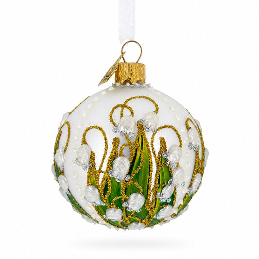 Ornement de Noël boule en verre argenté au muguet