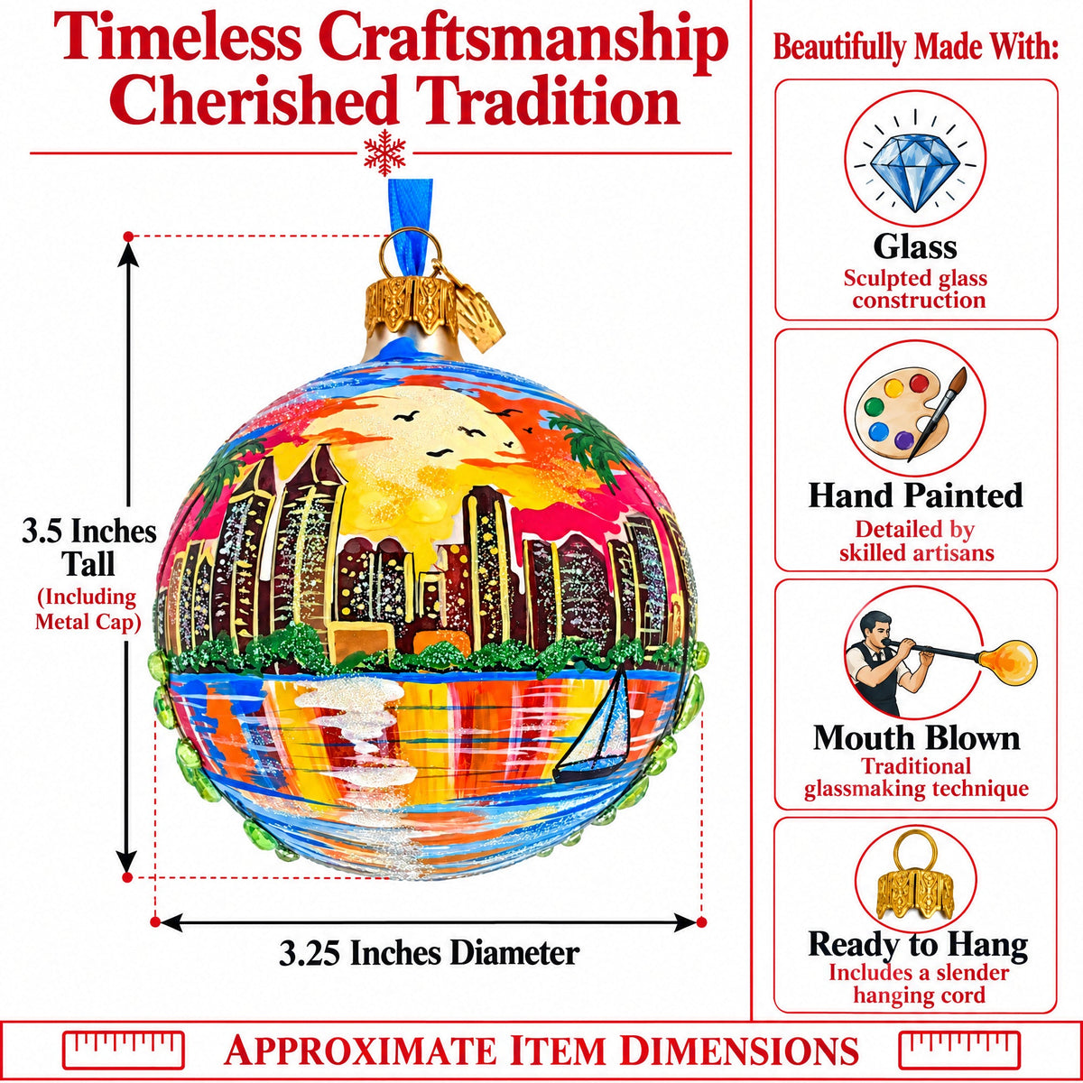 San Diego, USA Skyline Glass Ball Christmas Ornament