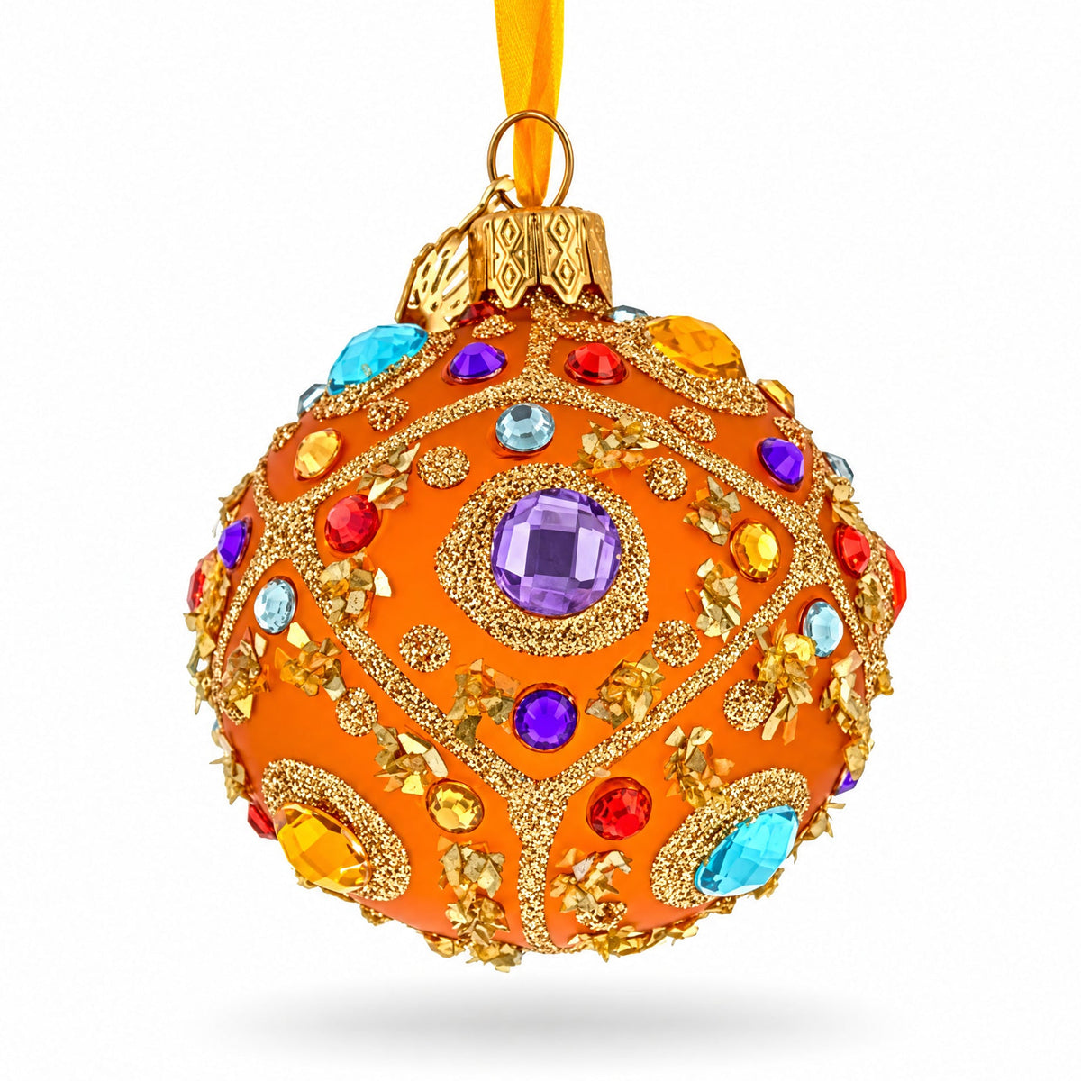 Boutique Amber Jewel Medallion Glass Ball Christmas Ornament