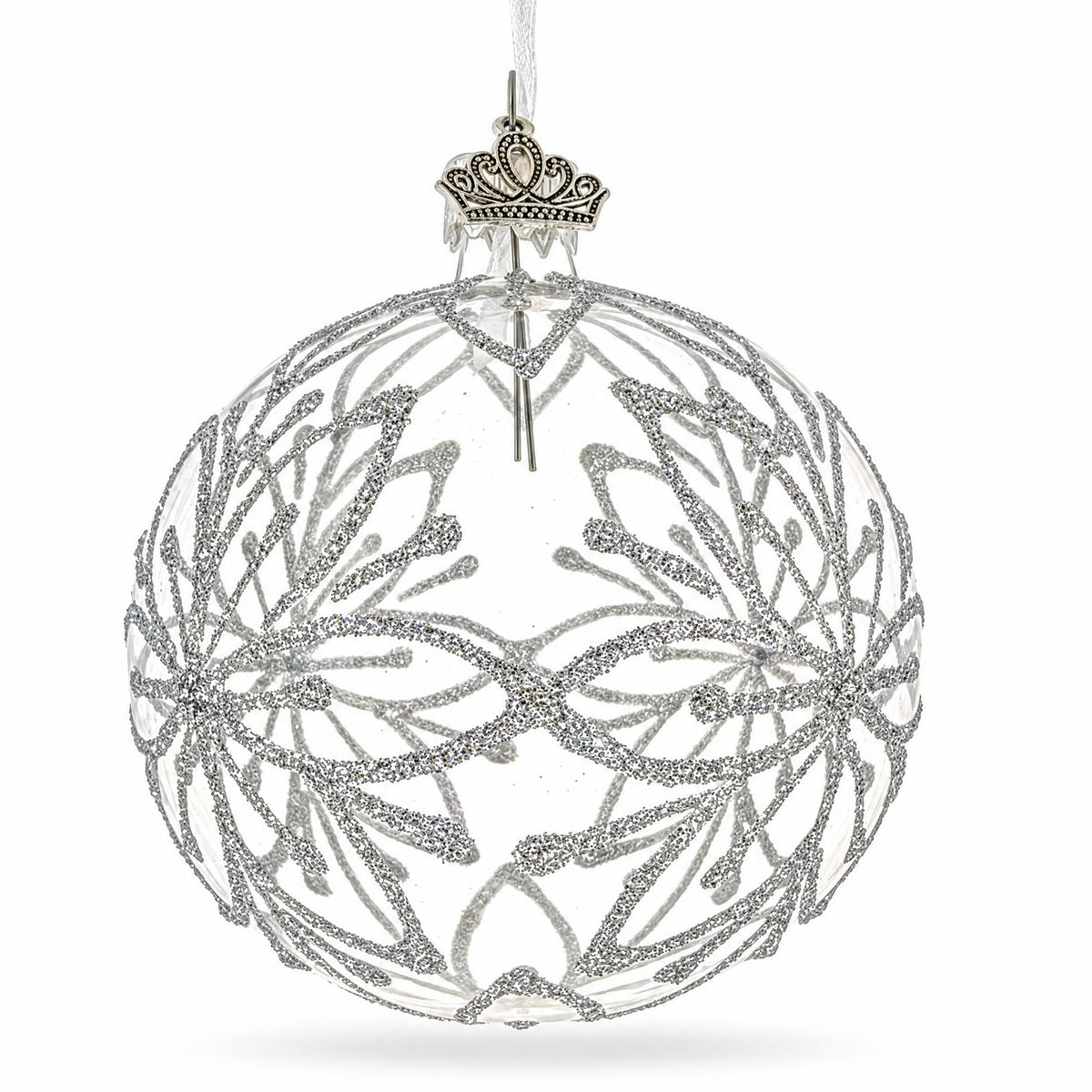 Silver Glitter Snowflake Clear Glass Ball Christmas Ornament