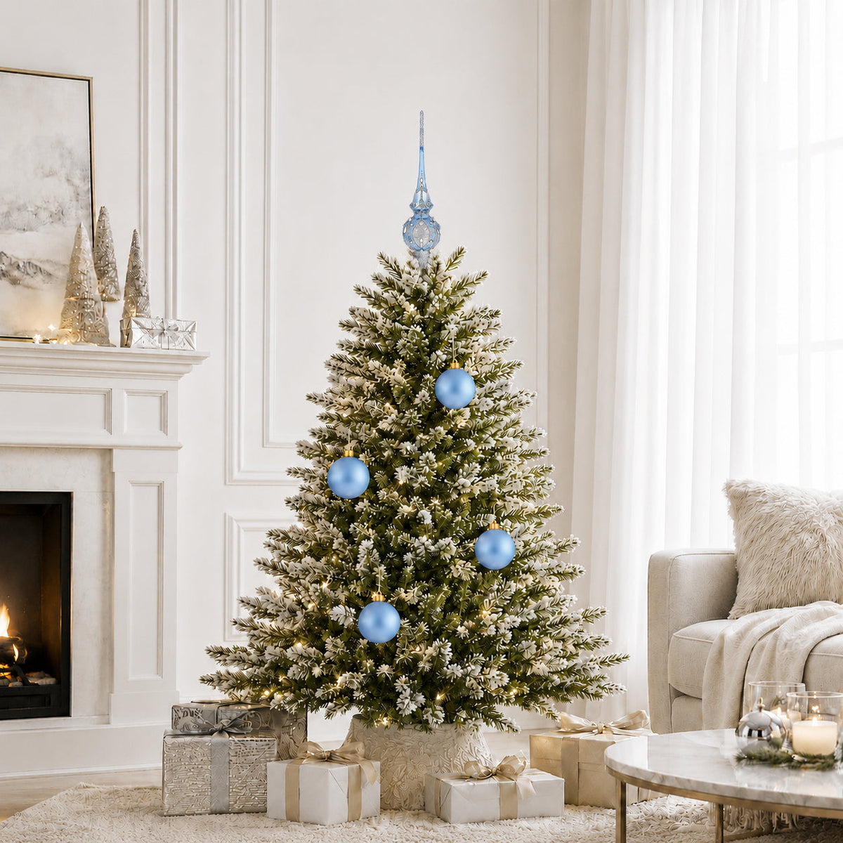 Set of 4 Translucent Light Blue Glass Ball Christmas Ornaments (019)