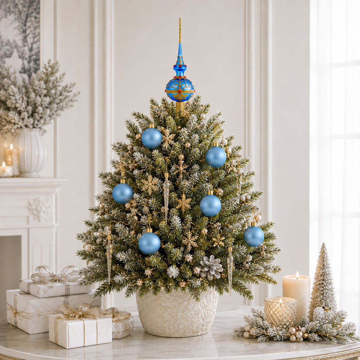 Set of 6 Translucent Light Blue Glass Ball Christmas Ornaments (029)