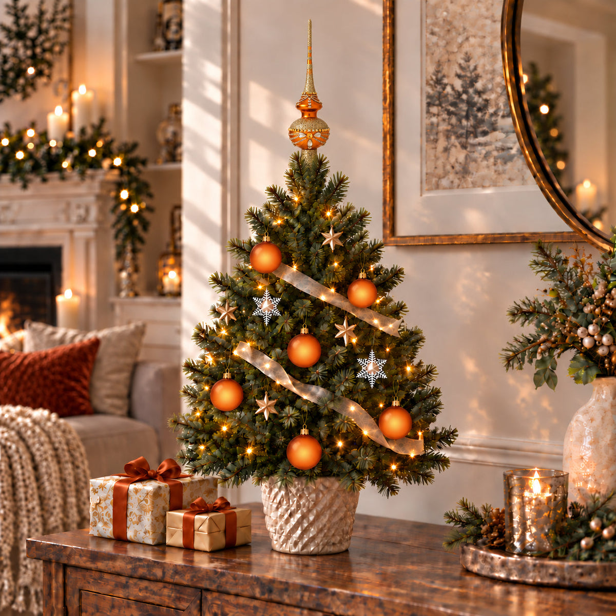 Set of 6 Translucent Orange Glass Ball Christmas Ornaments 2.4 Inches (030)