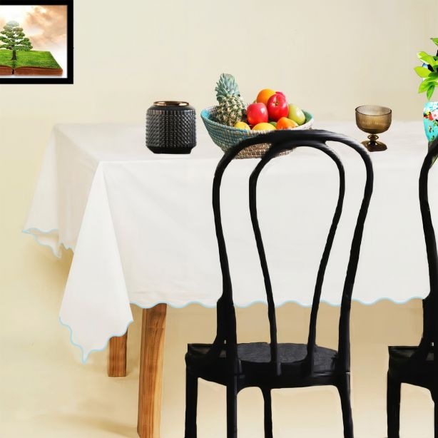 Waterproof Scallop Embroidery Polyester Table Cloth