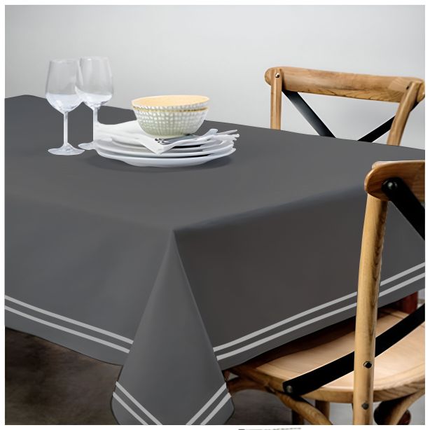 Double Embroidery Border Sateen Cotton Solid Table Cloth - Dark Grey