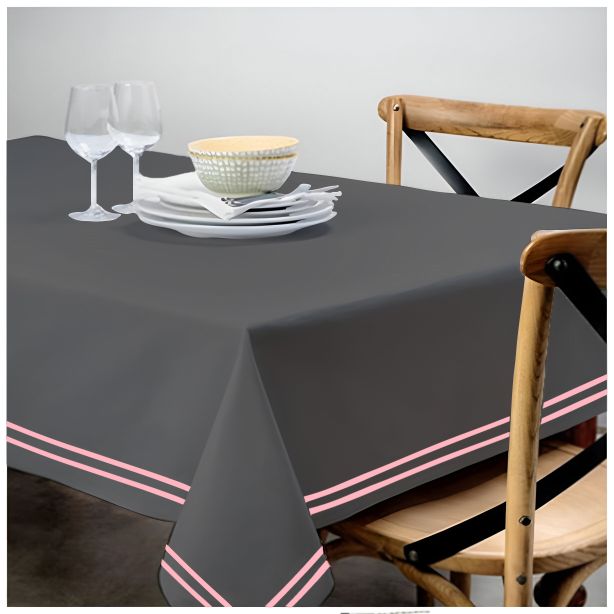Double Embroidery Border Sateen Cotton Solid Table Cloth - Dark Grey