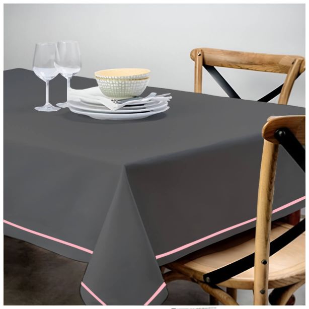 Single Embroidery Border Sateen Cotton Solid Table Cloth - Dark Grey