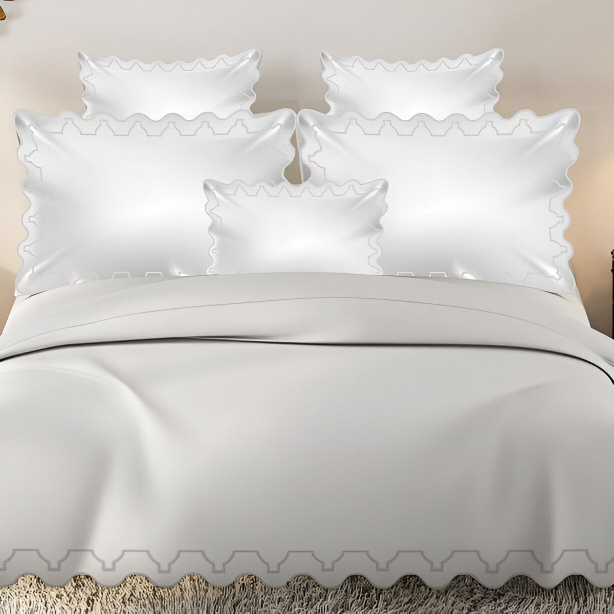 Imaginary Scallop 400TC Cotton Embroidery Sateen Solid Duvet Cover Set