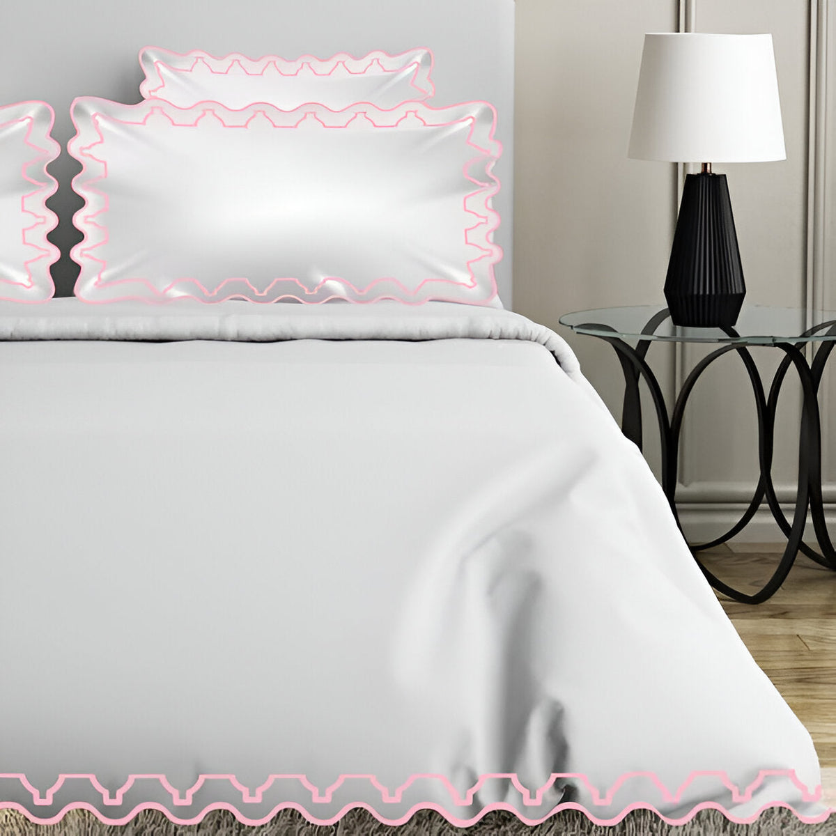 Imaginary Scallop 400TC Cotton Embroidery Sateen Solid Duvet Cover Set