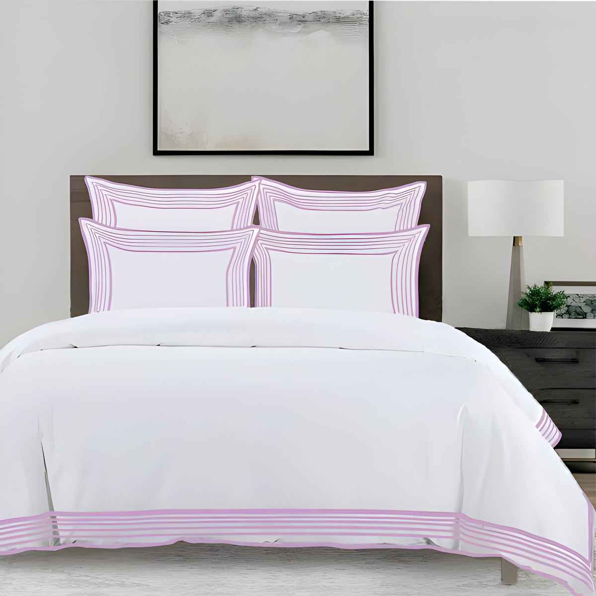 Smart Border 400TC Cotton Embroidery Sateen Solid Duvet Cover Set