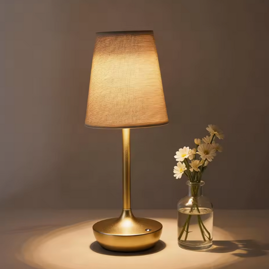 Minimalist Conical Fabric Desk Lamp with Round Wooden Base