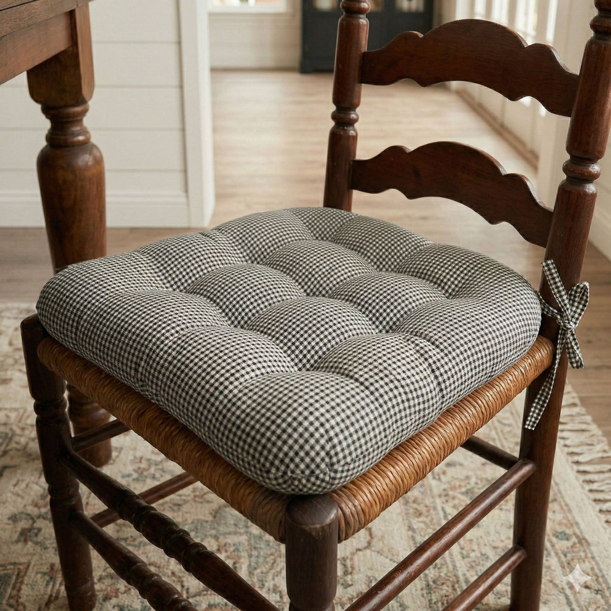 Madrid Black Gingham Dining Chair Pads - Made in USA - 100% Cotton - Machine Washable