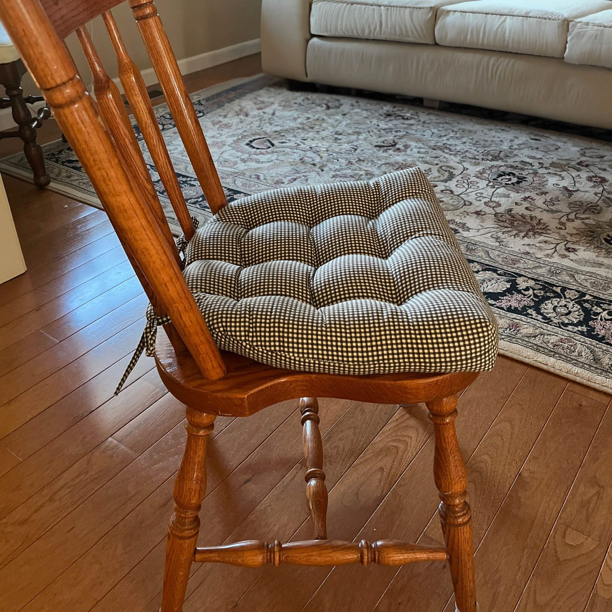 Madrid Black Gingham Dining Chair Pads - Made in USA - 100% Cotton - Machine Washable