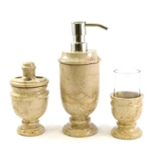 Marble Bath Accessories - 3 Piece Bath Set of Shara Beige Marble