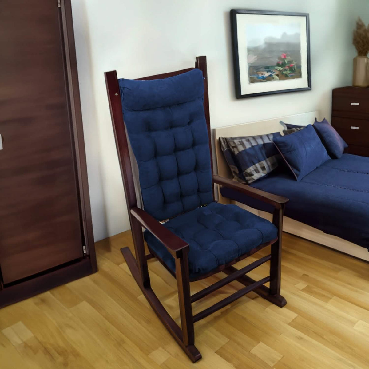 Micro-Suede Royal Blue Rocking Chair Cushions - Latex Foam Fill, Reversible