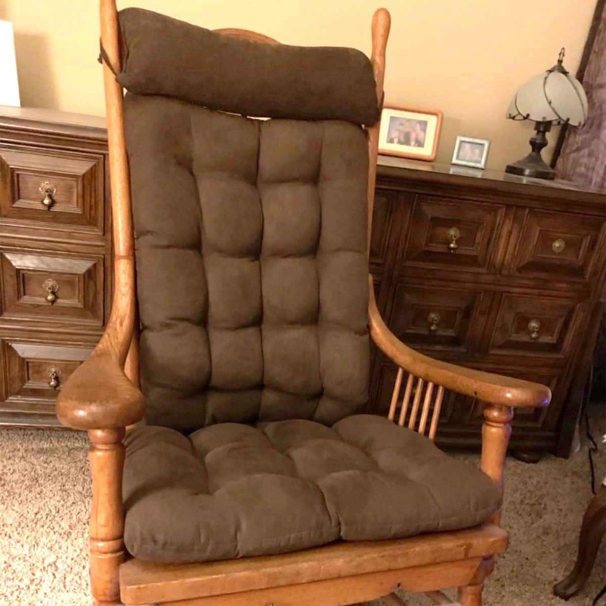 Micro-Suede Coffee Bean Brown Rocking Chair Cushions - Latex Foam Fill