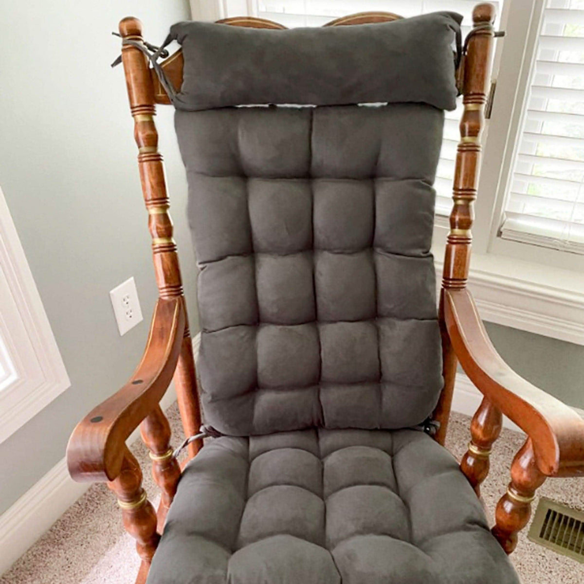 Micro-Suede Graphite Grey Rocking Chair Cushions - Latex Foam Fill