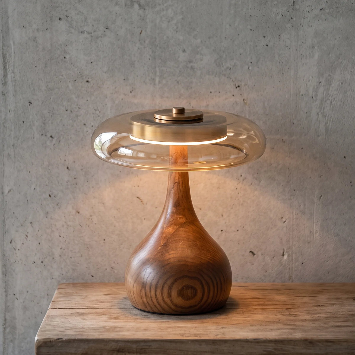 Mid-Century Wood & Glass Disc Table Lamp