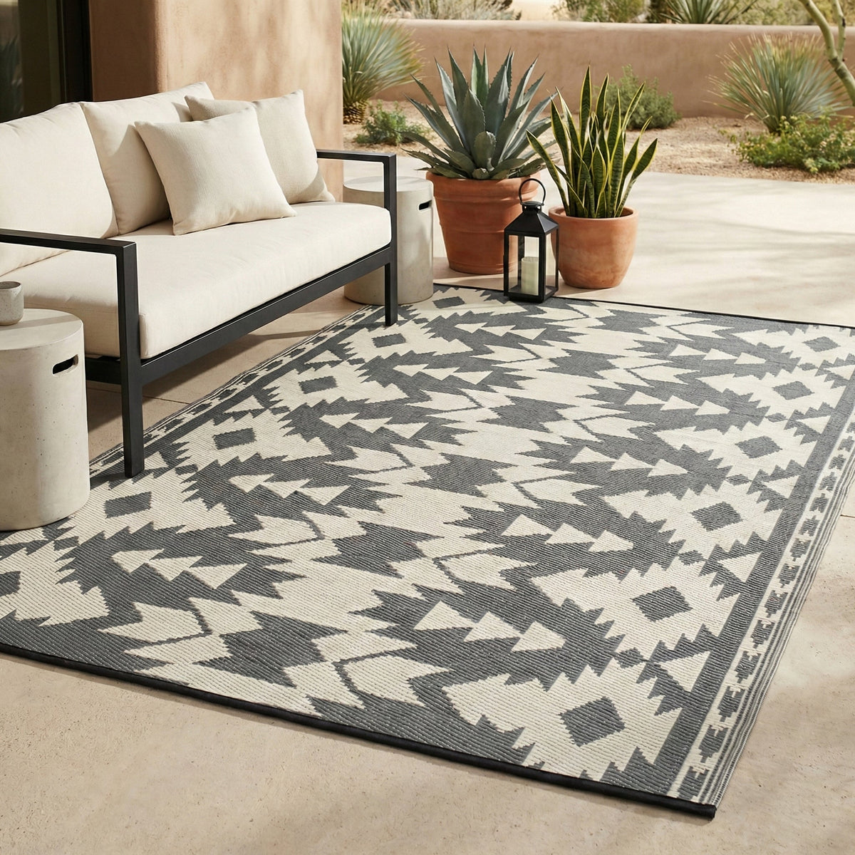 Miramar - Gray Geometric Outdoor Rug for Patio FINAL SALE