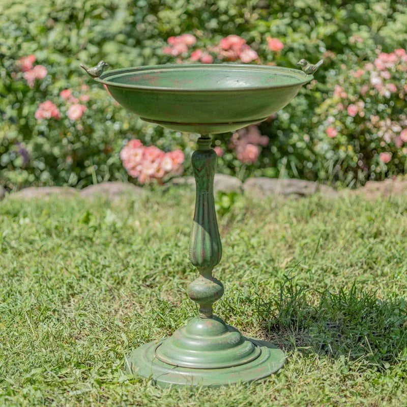 La Volière Pedestal Birdbath in Antique Green