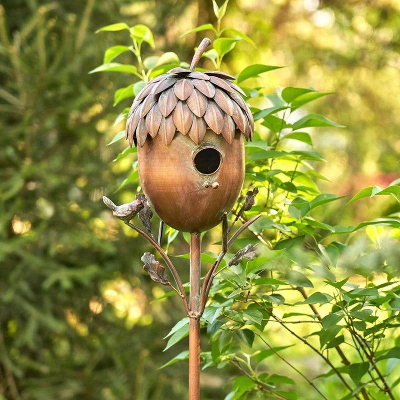 Acorn Garden Iron Birdhouse Stake – Antique Copper Finish